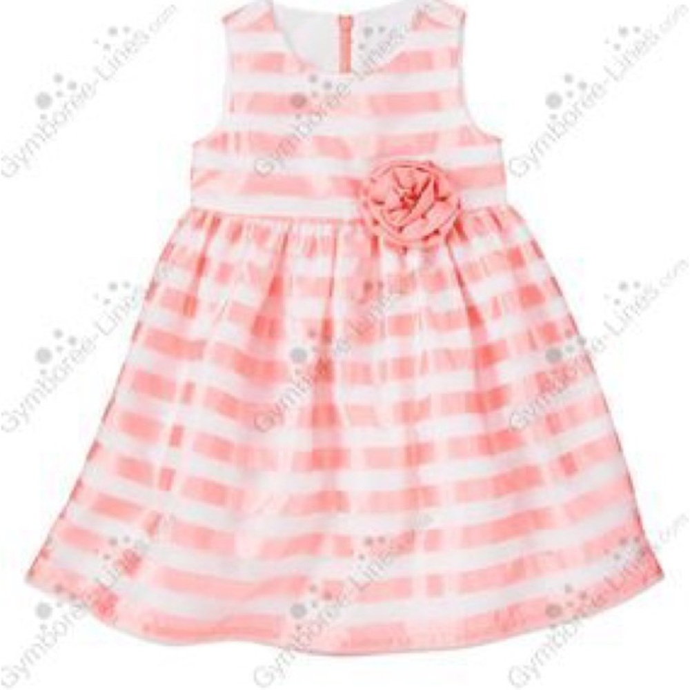 NWT Gymboree Shiny Pink Stripe Rosette Dress with Flower Accent